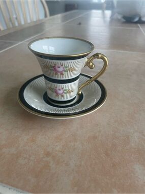 Elegant Mini Porcelain Demitasse Cup & Saucer - Pink Rose with Gold Trim